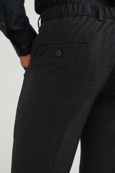 Pánské - Oblekové kalhoty - slim fit - stretch - kostkované - černá