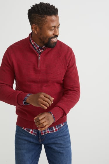 Herren - Pullover und Hemd - Regular Fit - Button-down - bordeaux