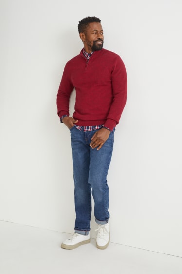 Herren - Pullover und Hemd - Regular Fit - Button-down - bordeaux