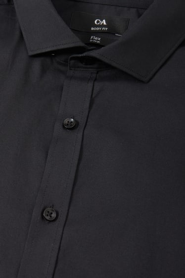 Heren - Business-overhemd - body fit - cut away - Flex - zwart