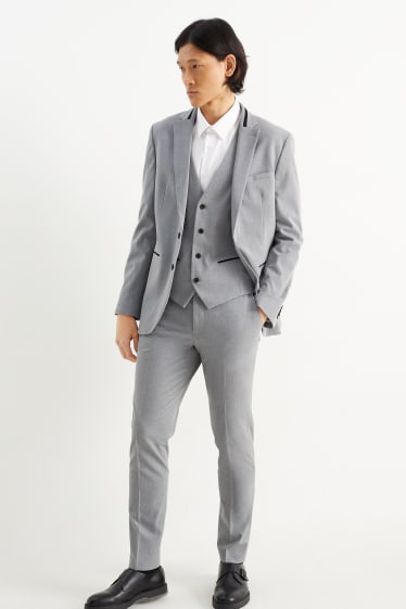 Pánské - Obleková vesta - slim fit - Flex - LYCRA® - světle šedá-žíhaná