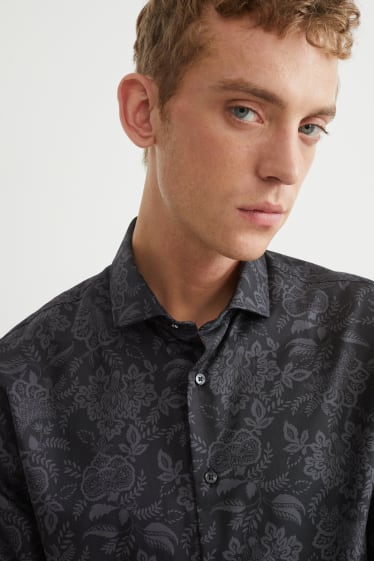 Uomo - Camicia business - slim fit - colletto alla francese - facile da stirare - fantasia - nero