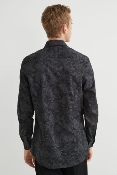 Herren - Businesshemd - Slim Fit - Cutaway - bügelleicht - gemustert - schwarz