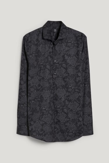 Uomo - Camicia business - slim fit - colletto alla francese - facile da stirare - fantasia - nero