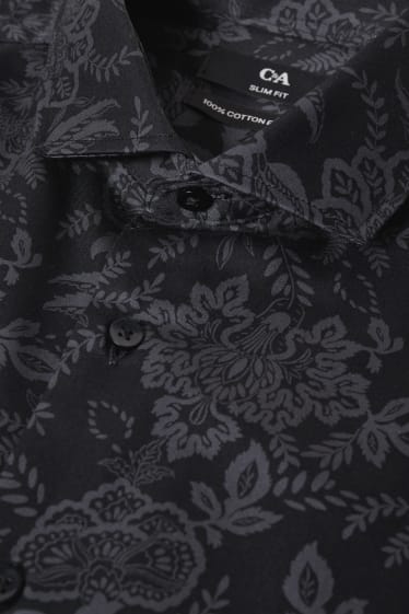 Uomo - Camicia business - slim fit - colletto alla francese - facile da stirare - fantasia - nero
