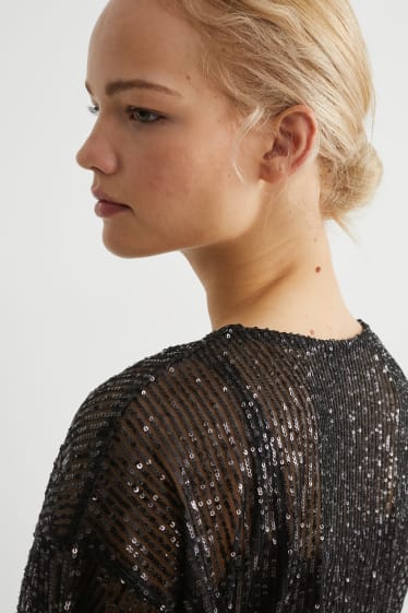 Femmes - T-shirt à paillettes - brillant - noir