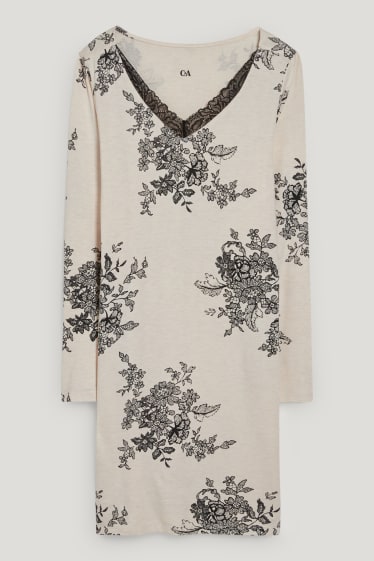 Damen - Bigshirt - geblümt - beige-melange