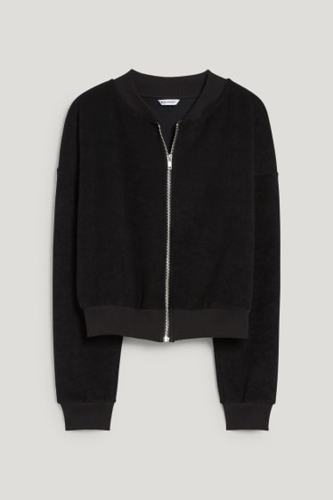 Clockhouse Girls - CLOCKHOUSE - terry cloth zip-through sweatshirt - black