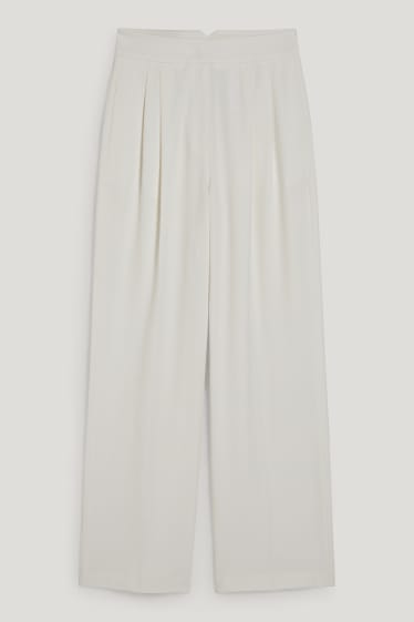 Damen - Stoffhose - High Waist - Wide Leg - weiß