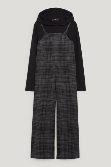Filles - Ensemble - pullover à capuche et salopette - 2 pièces - noir