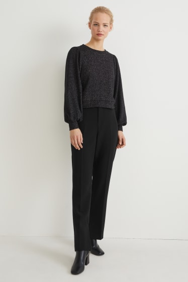 Femmes - Pantalon de toile - mid waist - straight fit - noir