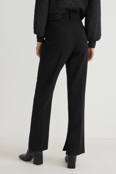 Femmes - Pantalon de toile - mid waist - straight fit - noir