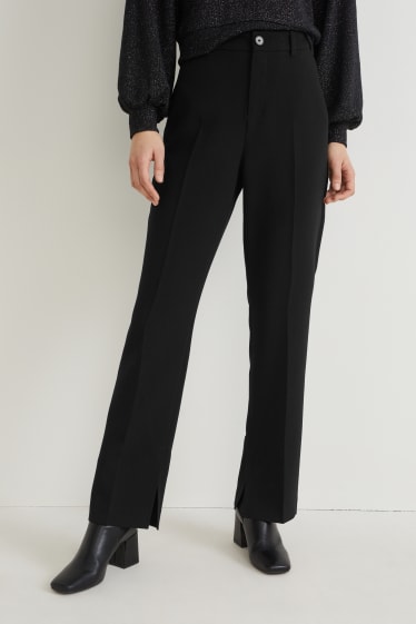 Femmes - Pantalon de toile - mid waist - straight fit - noir