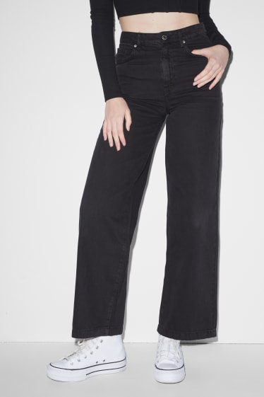 Exclusivo online - CLOCKHOUSE - pantalón - high waist - wide leg - negro