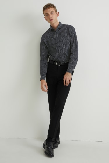Herren - Businesshemd - Slim Fit - Cutaway - bügelleicht - gemustert - schwarz