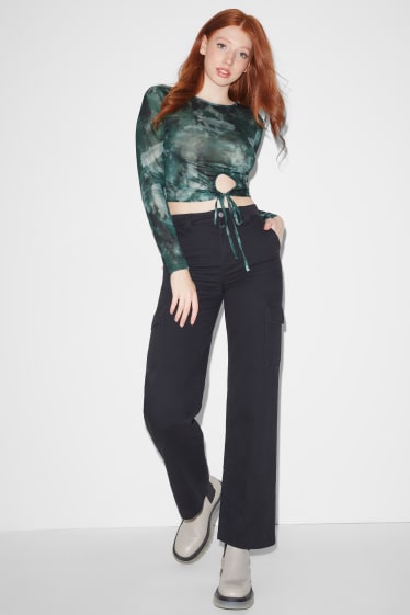 Clockhouse Girls - CLOCKHOUSE maglia a maniche lunghe - taglio corto - verde scuro