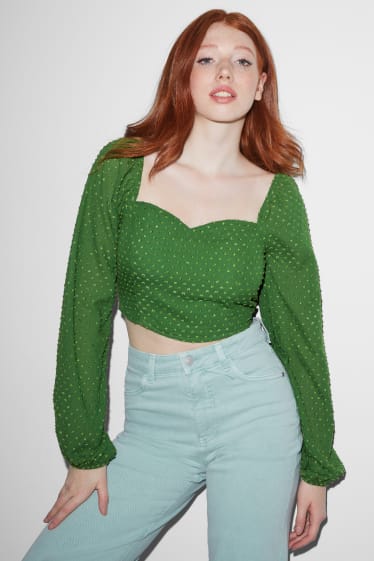 Esclusiva online - CLOCKHOUSE - blusa dal taglio corto - a pois - verde