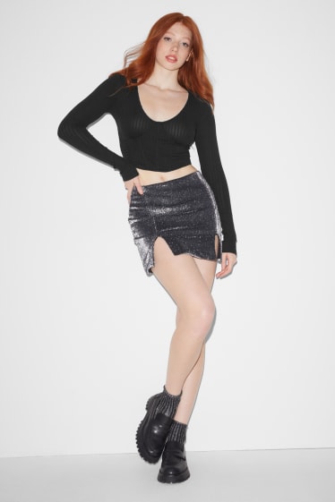 Exclusiu online - CLOCKHOUSE - samarreta crop de màniga llarga - negre