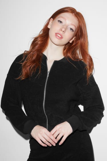 Clockhouse Girls - CLOCKHOUSE - terry cloth zip-through sweatshirt - black