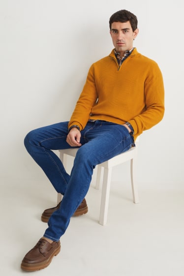 Herren - Pullover und Hemd - Regular Fit - Button-down - orange / blau