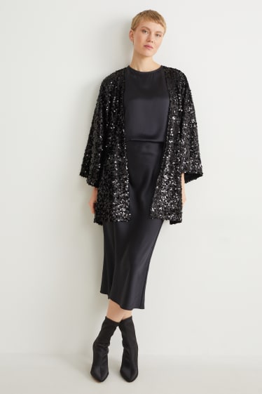 Dámské - Kimono s pajetkami - s třpytivými efekty - černá