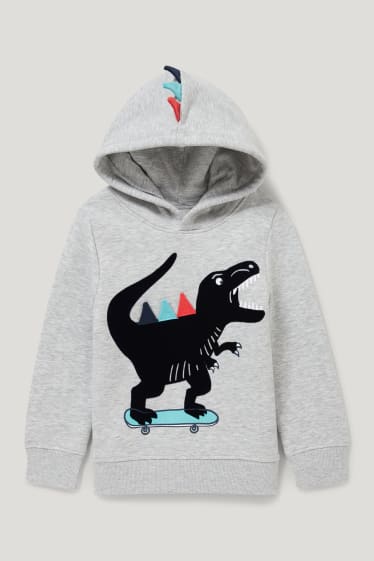 Batolata chlapci - Motiv dinosaura - mikina s kapucí - světle šedá-žíhaná