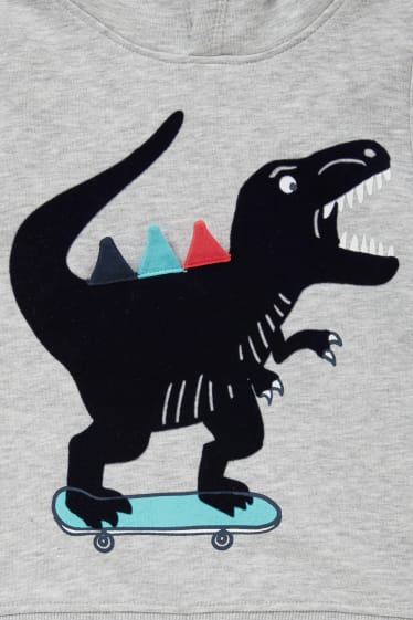 Batolata chlapci - Motiv dinosaura - mikina s kapucí - světle šedá-žíhaná