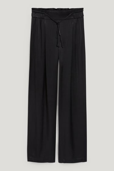 Donna - Pantaloni di stoffa - vita alta - gamba ampia - nero