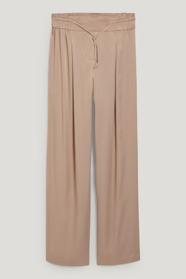 Women - Cloth trousers - high-rise waist - wide leg - beige