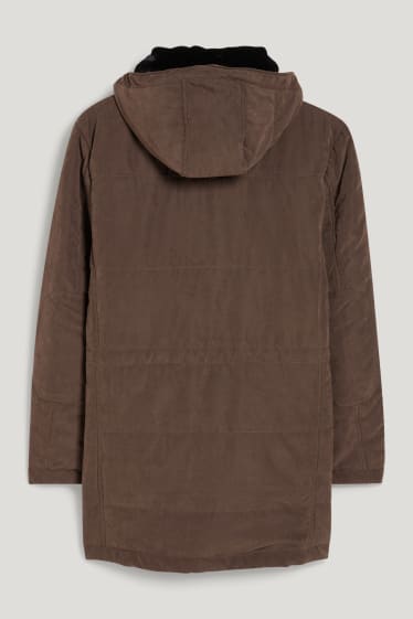 Hommes - Parka à capuche au col en fausse fourrure - marron foncé