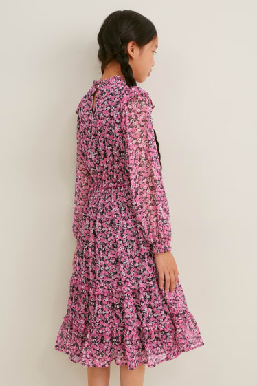 Filles - Robe de gaze - à fleurs - rose