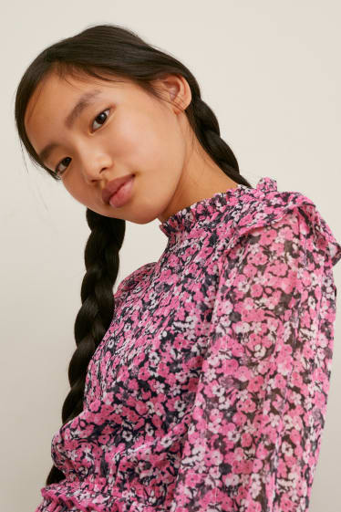 Filles - Robe de gaze - à fleurs - rose