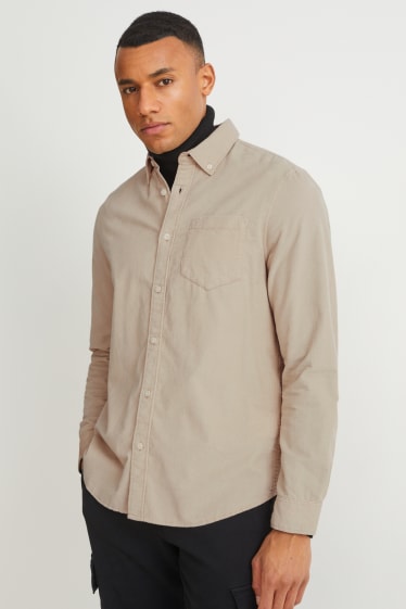 Uomo - Camicia di velluto a coste - regular fit - button down - beige