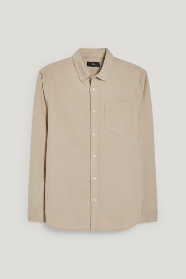 Uomo - Camicia di velluto a coste - regular fit - button down - beige
