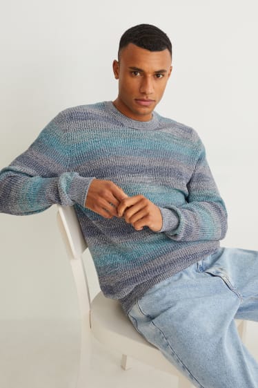 Mężczyźni - Sweter - w paski - niebieski