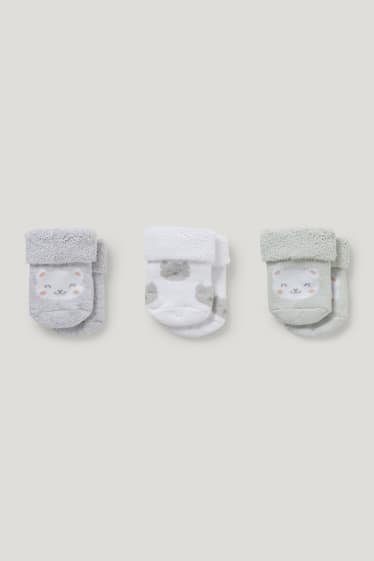 Baby Girls - Multipack 3 perechi - pisicuțe - șosete nou-născuți, cu motive - alb / gri
