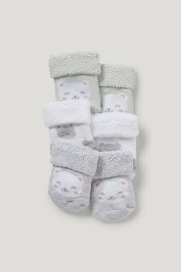 Baby Girls - Multipack 3 perechi - pisicuțe - șosete nou-născuți, cu motive - alb / gri