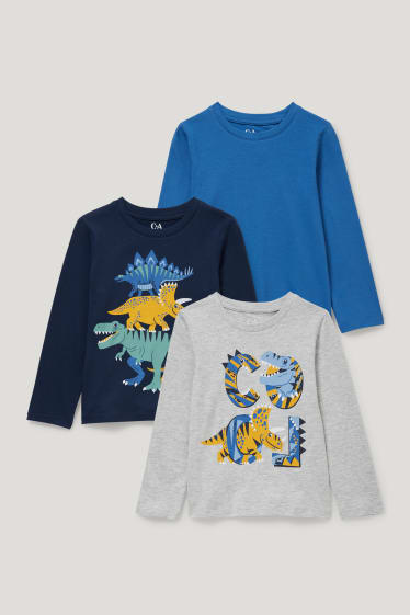 Toddler Boys - Confezione da 3 - dinosauri - maglia a maniche lunghe - blu scuro