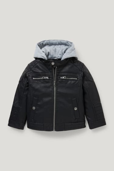 Toddler Boys - Jachetă de motociclist cu glugă - imitație de piele - negru