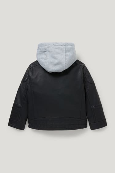 Toddler Boys - Jachetă de motociclist cu glugă - imitație de piele - negru