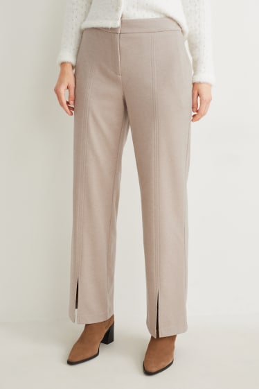 Dames - Pantalon - mid waist - wide leg - beige-mix