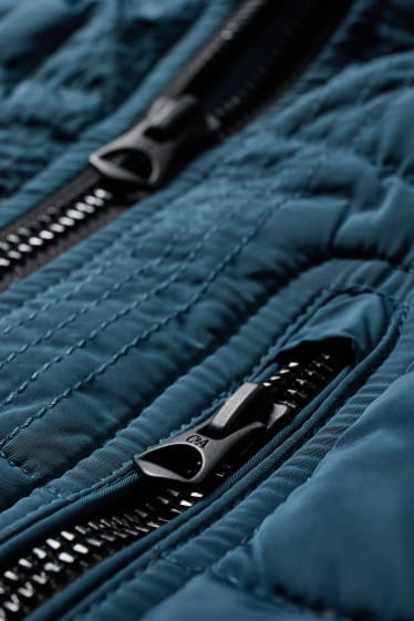 Men - Quilted jacket with hood - blue