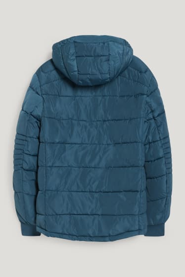 Pánské - Prošívaná bunda s kapucí - modrá