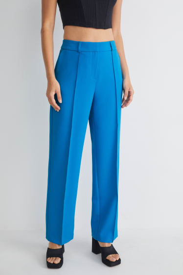 Femmes - Pantalon en toile - high waist - coupe droite - bleu clair