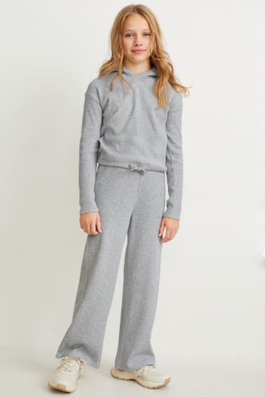 Filles - Ensemble - pantalon et sweat à capuche - 2 pièces - gris clair chiné