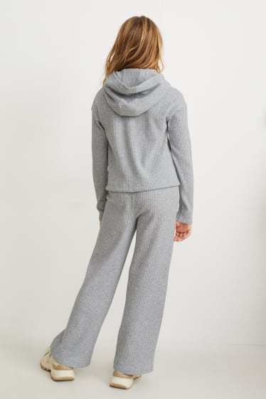 Filles - Ensemble - pantalon et sweat à capuche - 2 pièces - gris clair chiné