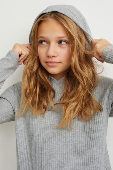 Filles - Ensemble - pantalon et sweat à capuche - 2 pièces - gris clair chiné