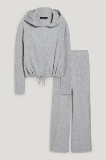 Filles - Ensemble - pantalon et sweat à capuche - 2 pièces - gris clair chiné