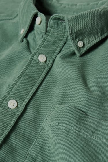 Mężczyźni - Koszula sztruksowa - Regular Fit - kołnierzyk przypinany na guziki - zielony