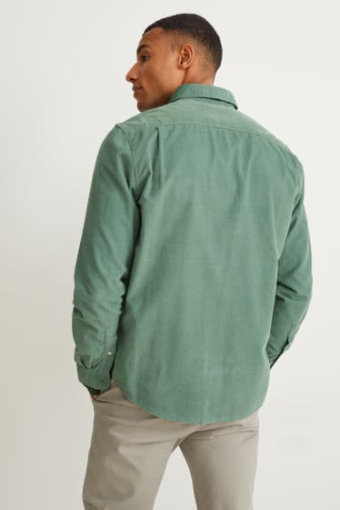 Pánské - Manšestrová košile - regular fit - button-down - zelená